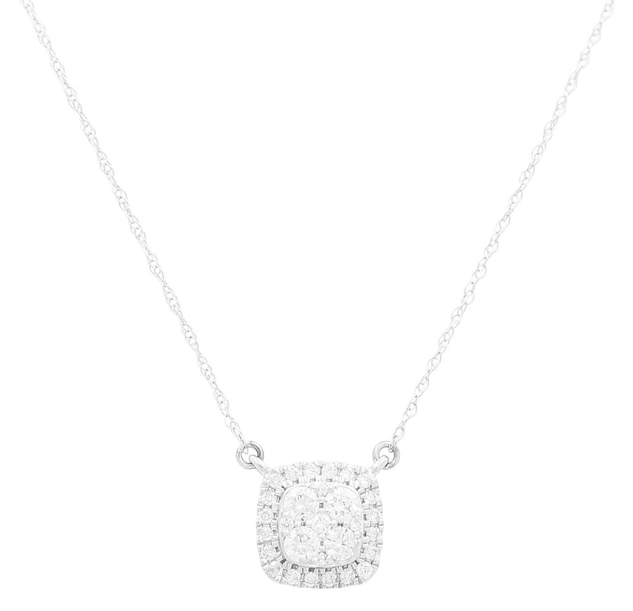 14K White Gold Square Women's Necklaces with 0.33Tw Round Diamonds