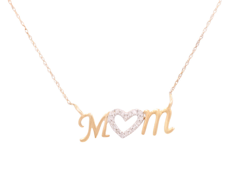 10K Yellow Gold Dia Mom Women's Necklaces with 0.10Tw Round Diamonds