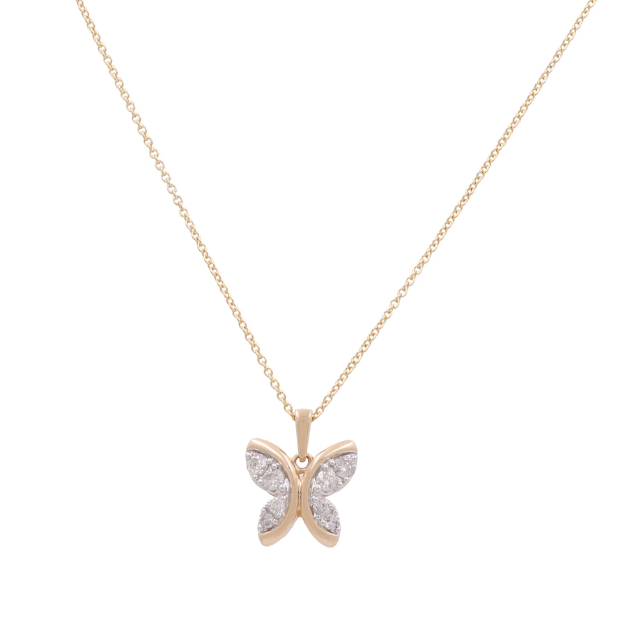 Experience the elegance of the Miral Jewelry 10K Yellow Gold Fashion Diamond Women's Necklace, featuring a delicate butterfly-shaped pendant adorned with small diamonds—perfect for women's fashion jewelry.