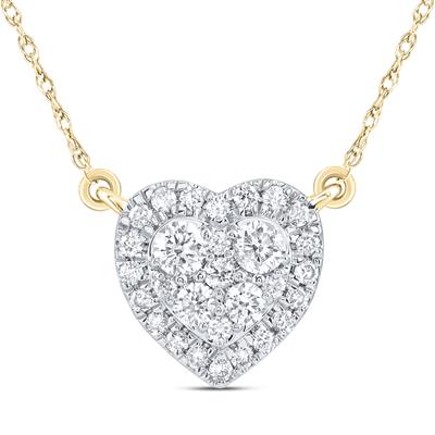 14K Yellow Gold Heart  Necklace with 0.33Tw Round Diamonds