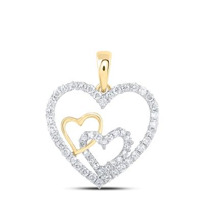 10k Yellow Gold Heart Women's Pendant with 0.37Tw Round Diamond