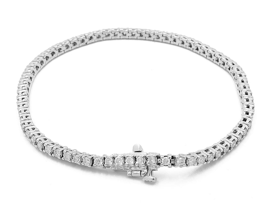 A 14k White Gold Diamond Tennis Bracelet 2.00Tw Round Diamonds from Miral Jewelry adorned with square-linked round diamonds and a clasp.