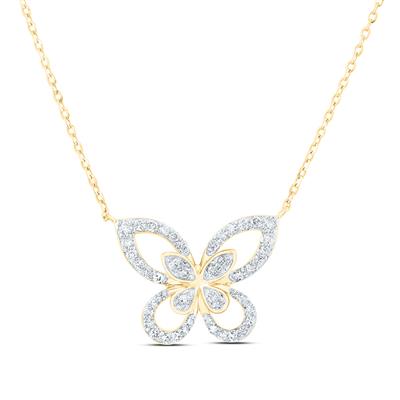 10K Yellow Gold Butterfly Women's Necklaces with 0.25Tw Round Diamonds