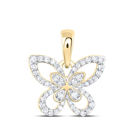 10k Yellow Gold  Butterfly Women's Pendant with 0.16Tw Round Diamond