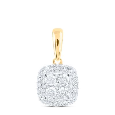 10k Two Tone White/Yellow Gold Square Women's Pendant with 0.37Tw Round Diamond