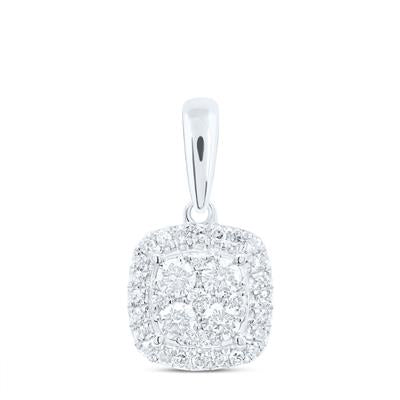 10k White Gold Square Women's Pendant with 0.37Tw Round Diamond