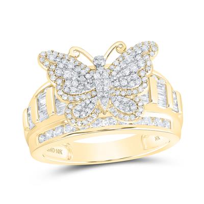 10K Yellow Gold  Butterfly Fashion Ring with 1.00Tw Round  Diamonds