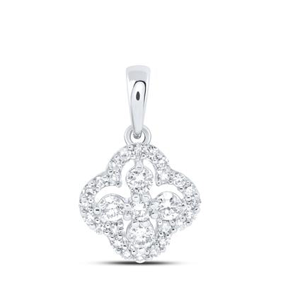 10k White Gold  Clover Women's Pendant with 0.25Tw Round Diamond