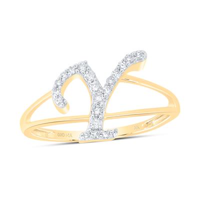 14K Yellow Gold  Letter Y Woman Fashion Ring with 0.16Tw Diamonds