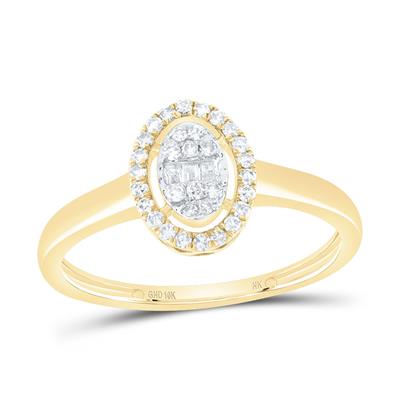 10K Yellow Gold Oval Fashion Ring with 0.20Tw Round  Diamonds and Baguett