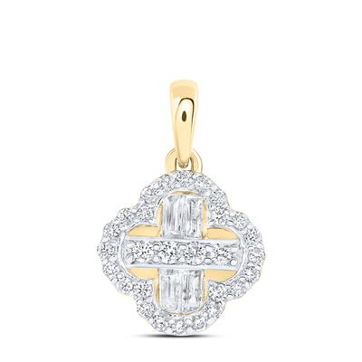 14k Yellow Gold Clover Women's Pendant with 0.33Tw Round Diamond