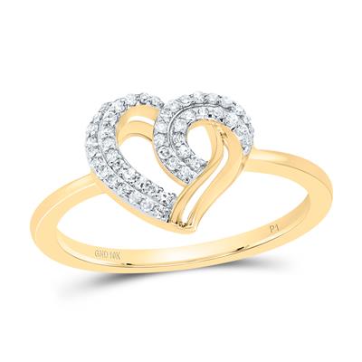 10K Yellow Gold  Heart Fashion Ring with 0.16Tw Round  Diamonds