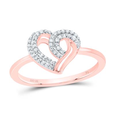 10K Rose Gold  Heart Woman Fashion Ring with 0.16Tw Round Diamonds