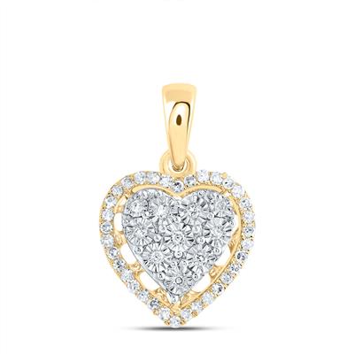 10k Yellow Gold Heart Women's Pendant with 0.12Tw Round Diamond