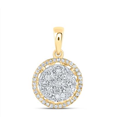 10k Two Tone White/Yellow Gold Round Women's Pendant with 0.16Tw Round Diamond