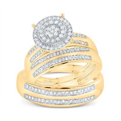 10k Yellow Gold  Modern 3 Pieces Set with 0.62 tw Round Diamonds