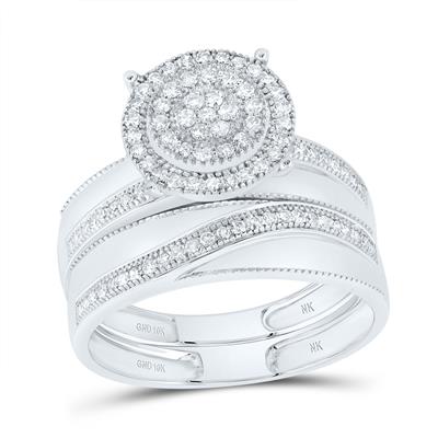 10k White Gold  Contemporary 3 Pieces Set with 0.62 tw Round Diamonds