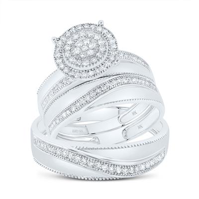 10k White Gold  Contemporary 3 Pieces Set with 0.62 tw Round Diamonds