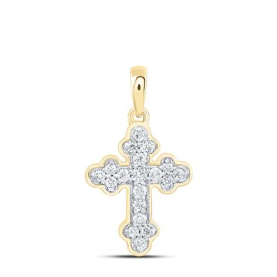 10k Yellow Gold Cross Women's Pendant with 0.12Tw Round Diamond