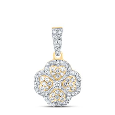 10k Yellow Gold Flower Women's Pendant with 0.37Tw Round Diamond