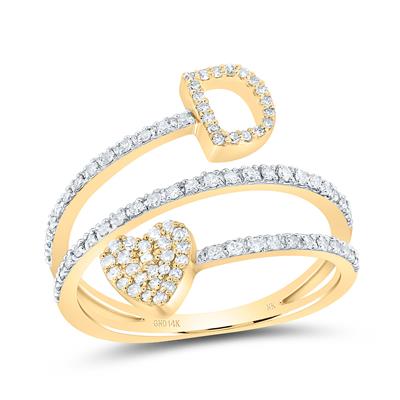 14K Yellow Gold  Inicial D Woman Ring with Round Diamonds