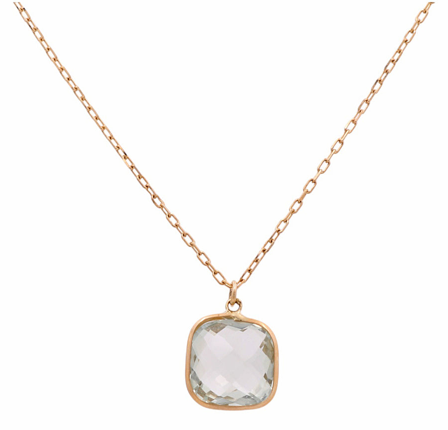 Elevate your elegance with the 14K Yellow Gold Fancy Link Women Necklace from Miral Jewelry. This sophisticated piece of fashion jewelry, featuring a stunning square-cut, faceted blue topaz pendant, is crafted in exquisite 14K yellow gold and adds a touch of refinement to any ensemble.