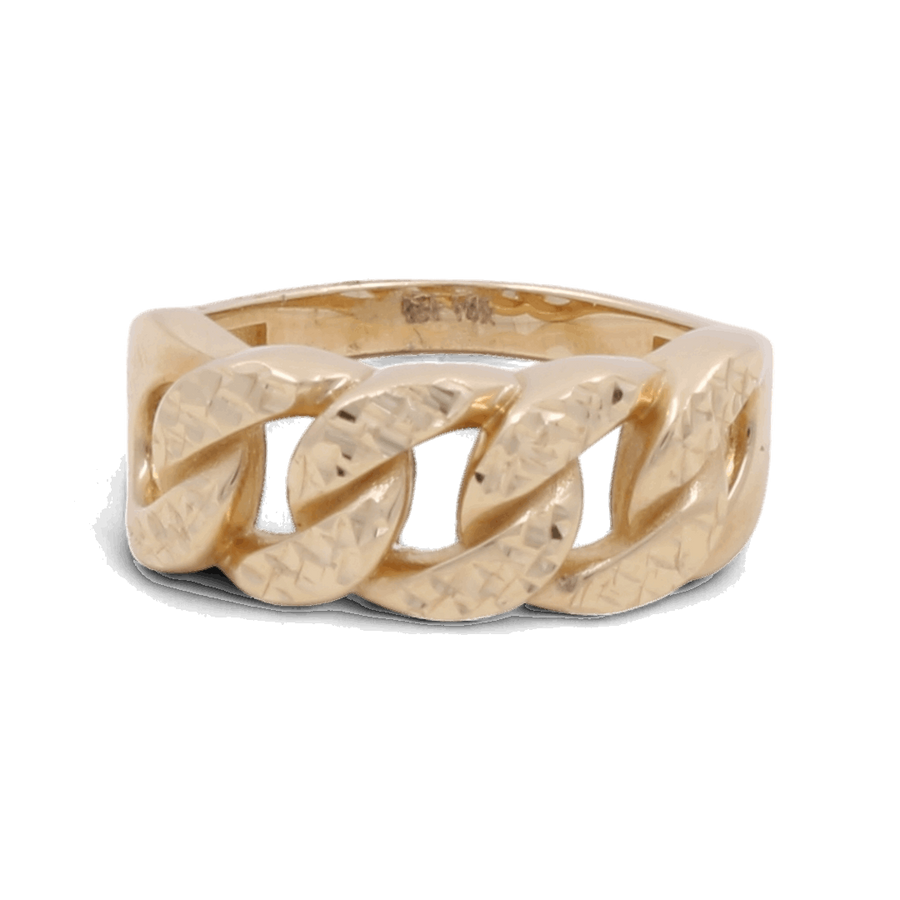 A 14K Yellow Gold Fashion Braids Women Ring by Miral Jewelry features a textured, interlocking chain-link design.