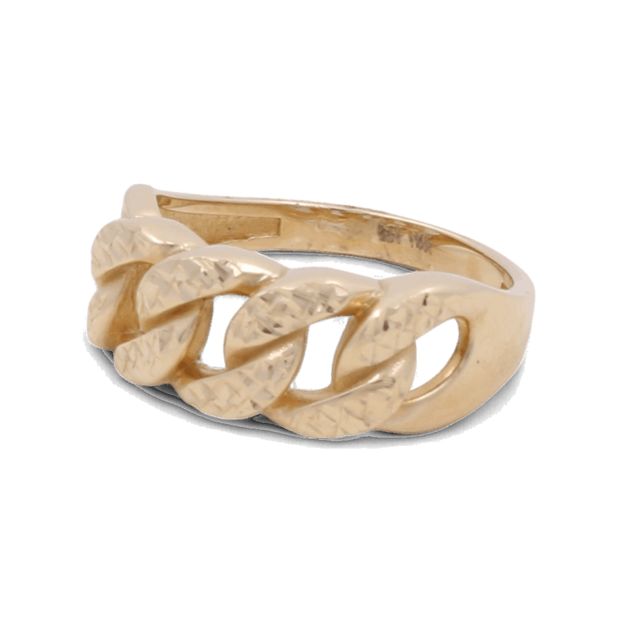 Fashion jewelry enthusiasts will adore the 14K Yellow Gold Fashion Braids Women Ring by Miral Jewelry, featuring a chain link design and textured surface crafted from 14K yellow gold.