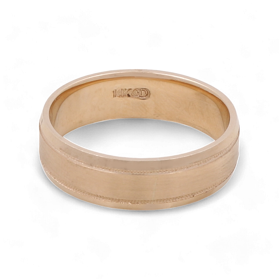 A timeless piece, the Miral Jewelry 14K Yellow Gold Wedding Band Men Ring features the inscription "14KD" inside, making it a classic 14K yellow gold wedding band perfect for any occasion.