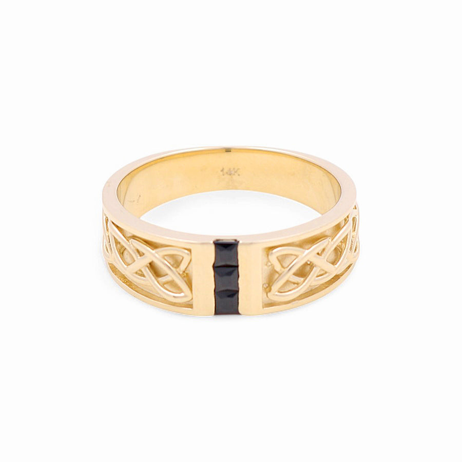 14K Yellow  Gold Band with Onix Men's  Ring