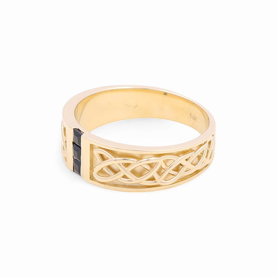 14K Yellow  Gold Band with Onix Men's  Ring