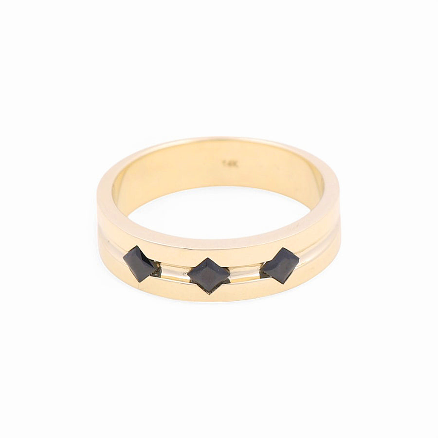 14K Yellow  Gold Band with Onix Men's  Ring