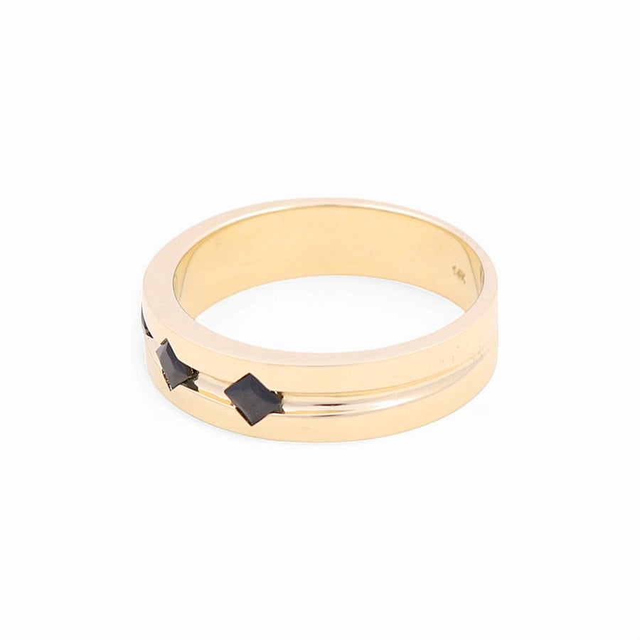 14K Yellow  Gold Band with Onix Men's  Ring