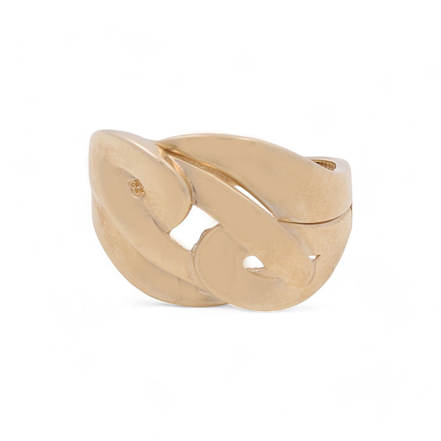 The 14K Yellow Gold Fashion Women's Ring by Miral Jewelry features a gold heart lock with an intricately interwoven, looped design and is beautifully adorned with cubic zirconias set against a plain white background.