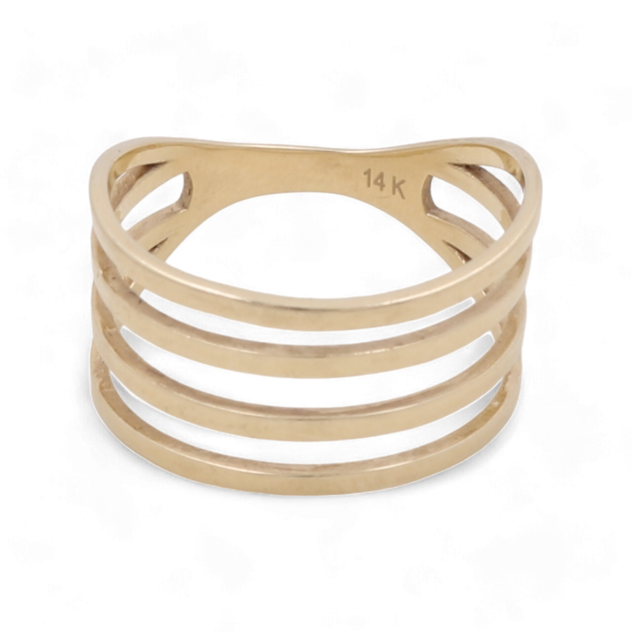 The 14K Yellow Gold Fashion Women's Ring by Miral Jewelry features four parallel bands, making it a perfect choice for stylish women.