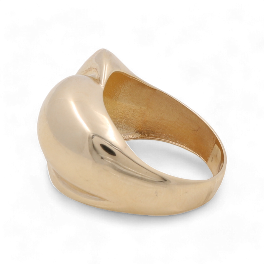 The 14K Yellow Gold Fashion Women's Ring from Miral Jewelry is a stunning gold-colored, abstract-shaped accessory featuring a wide, smooth band and a polished finish, perfect for enhancing any outfit.