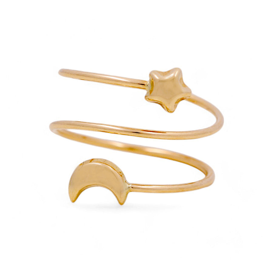 14K Yellow Gold Star and Moon Fashion Women's Ring