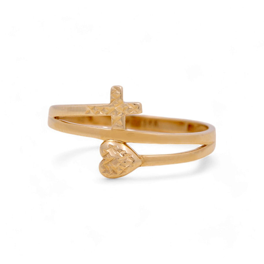 14K Yellow Gold Heart and Cross Fashion Women's Ring