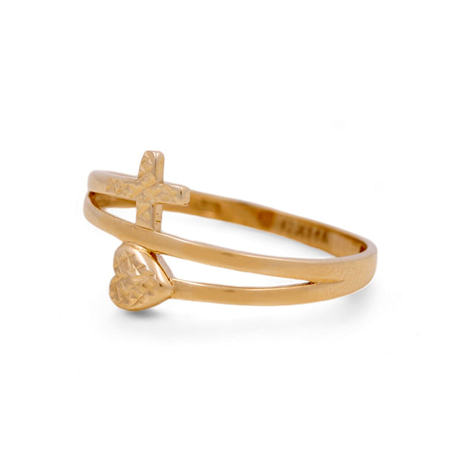 14K Yellow Gold Heart and Cross Fashion Women's Ring