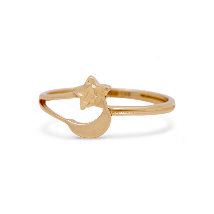 14K Yellow Gold Star and Moon Fashion Women's Ring