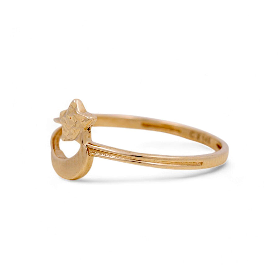 14K Yellow Gold Star and Moon Fashion Women's Ring