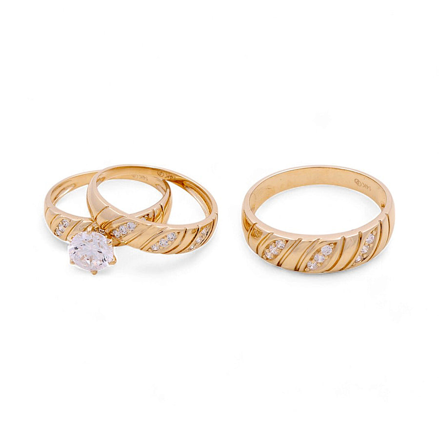 14K Yellow Gold Bridal Trio Rings