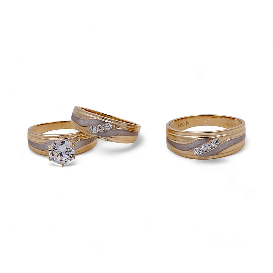 14K Yellow Gold Bridal Trio Rings