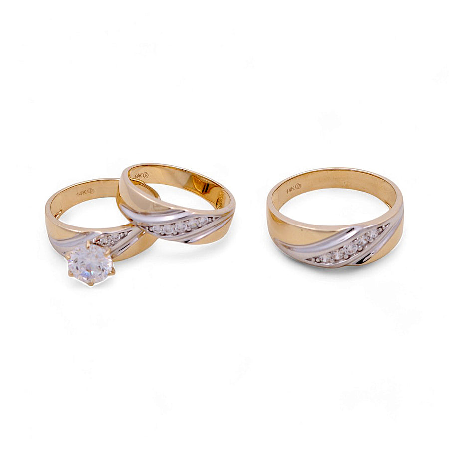 14K Yellow Gold Bridal Trio Rings