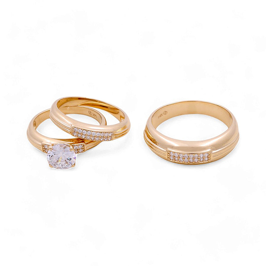 14K Yellow Gold Bridal Trio Rings