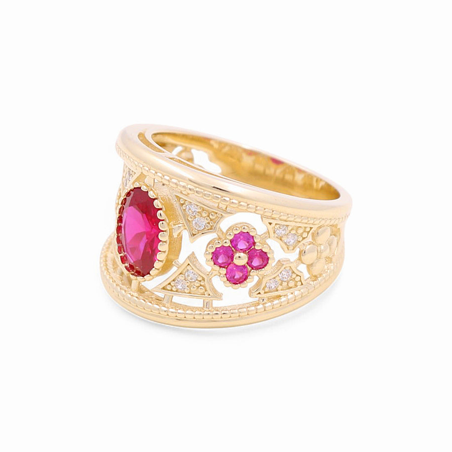 14K  Yellow Gold  Oval Red Stone Fashion Women's Ring