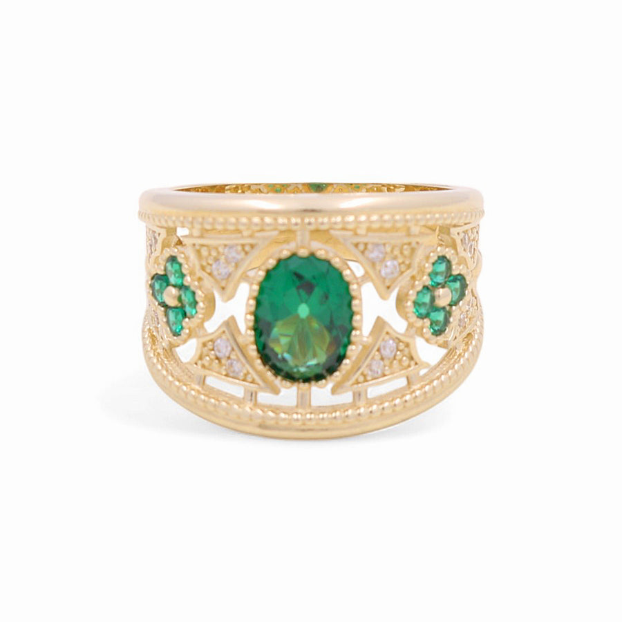 14K  Yellow Gold  Oval Green Stone Fashion Women's Ring