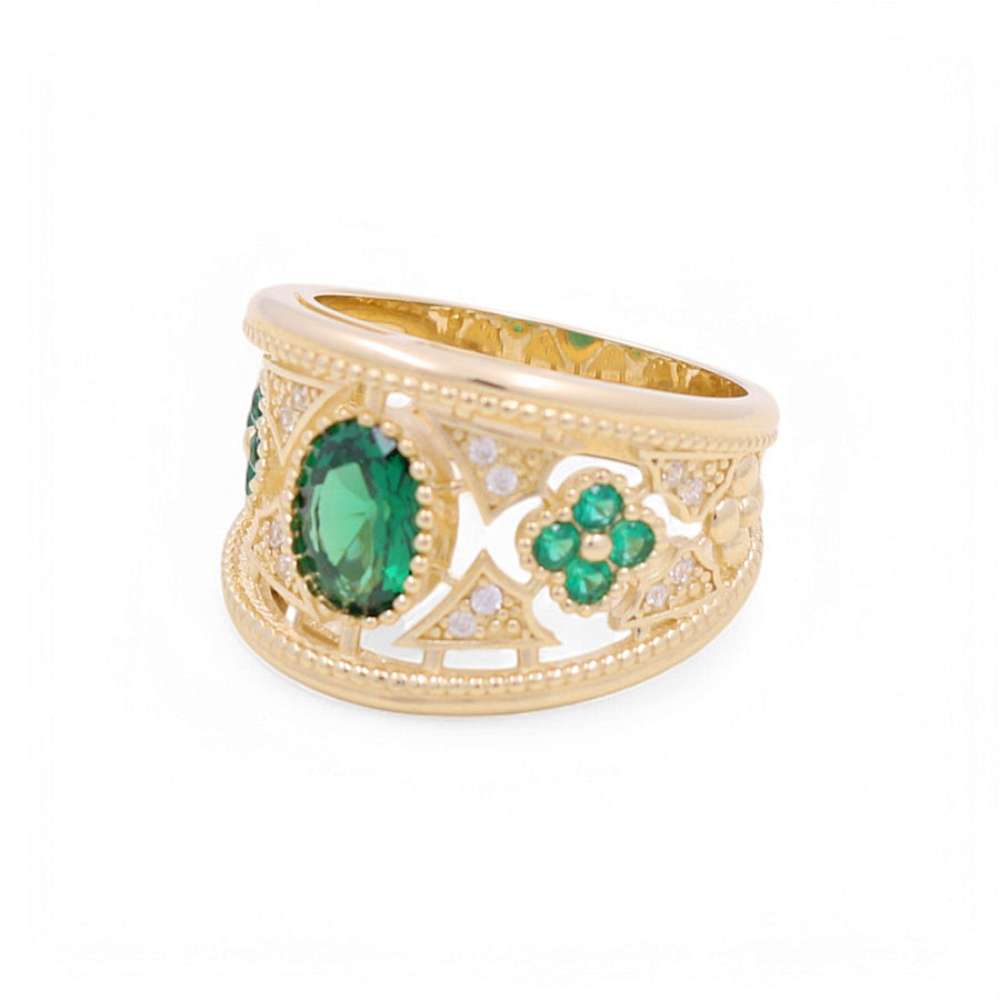 14K  Yellow Gold  Oval Green Stone Fashion Women's Ring