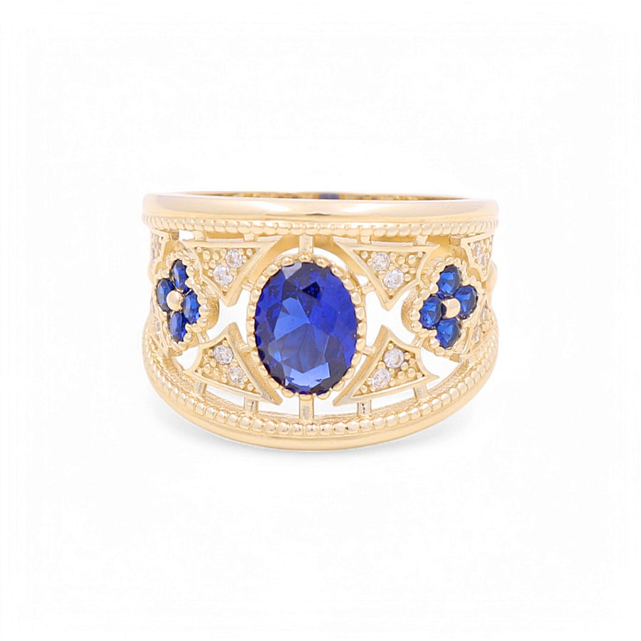 14K  Yellow Gold  Oval Blue Stone Fashion Women's Ring