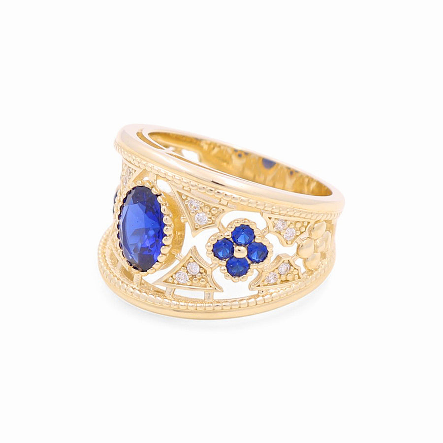 14K  Yellow Gold  Oval Blue Stone Fashion Women's Ring